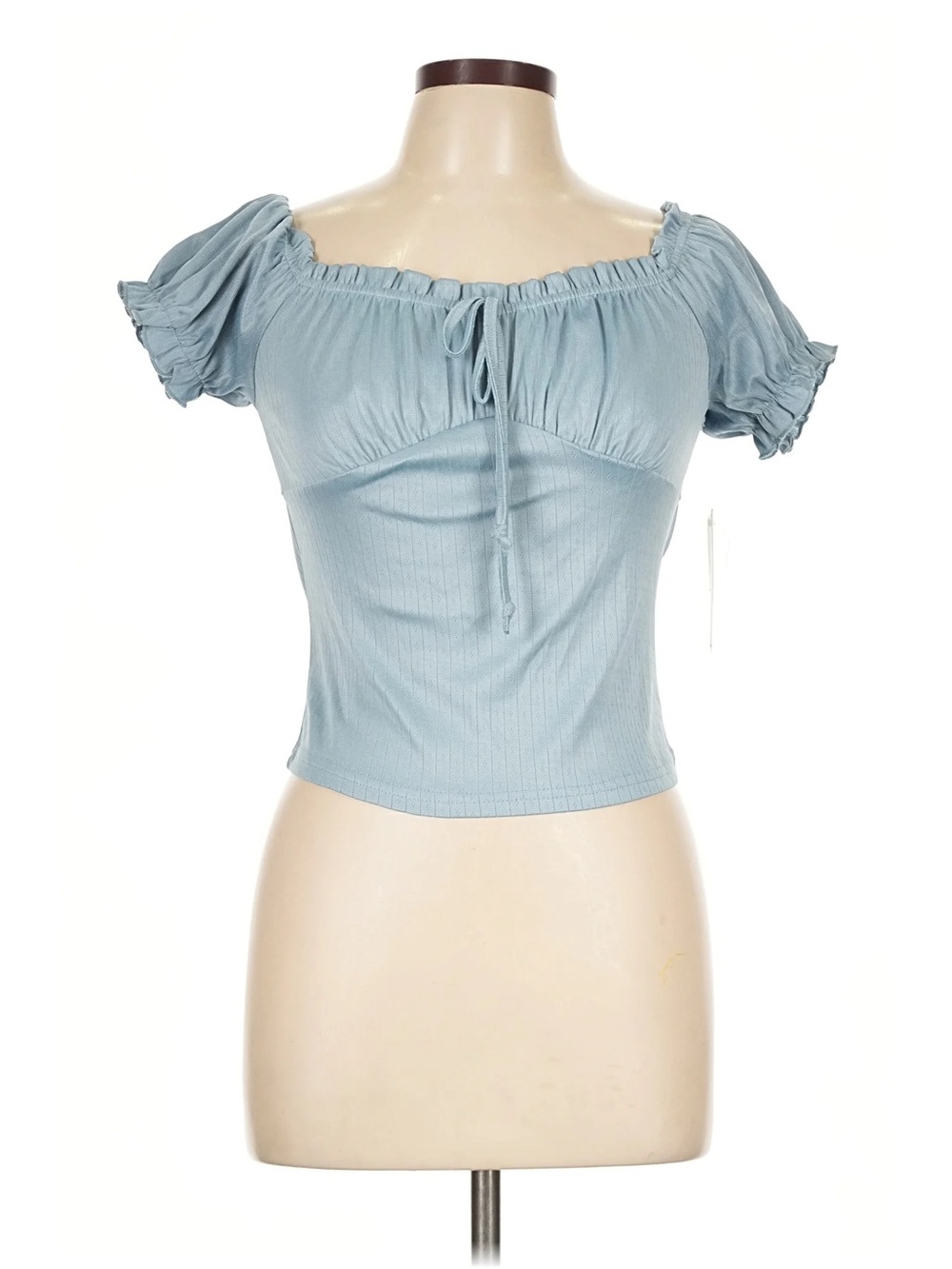 Light Blue Ribbed Milkmaid Top